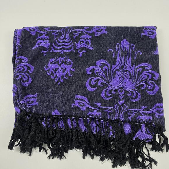 Disney Parks Scarf One Size Purple Black Haunted Mansion Reversible Fringe - Picture 1 of 15